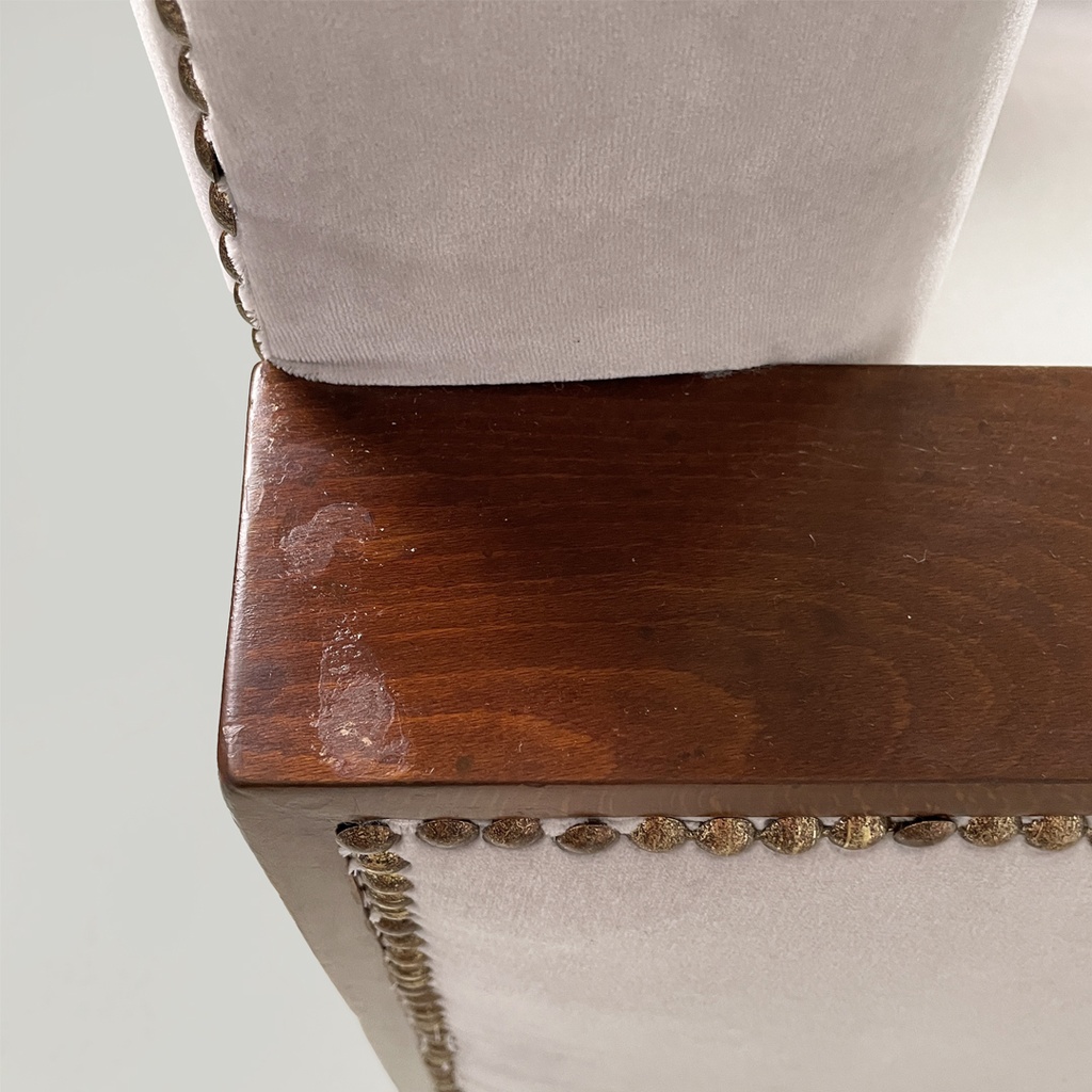 Poltrone in legno e velluto grigio, 1930 ca. 