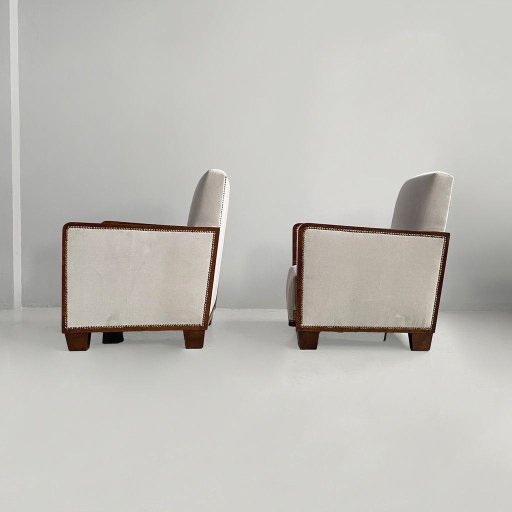 Poltrone in legno e velluto grigio, 1930 ca. 
