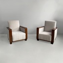Poltrone in legno e velluto grigio, 1930 ca. 