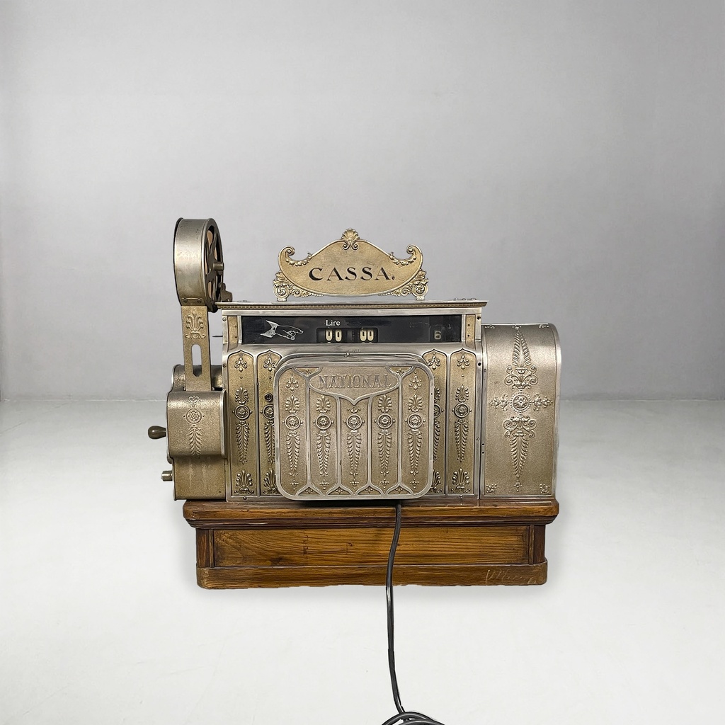 Registratore di cassa in metallo e legno, 19