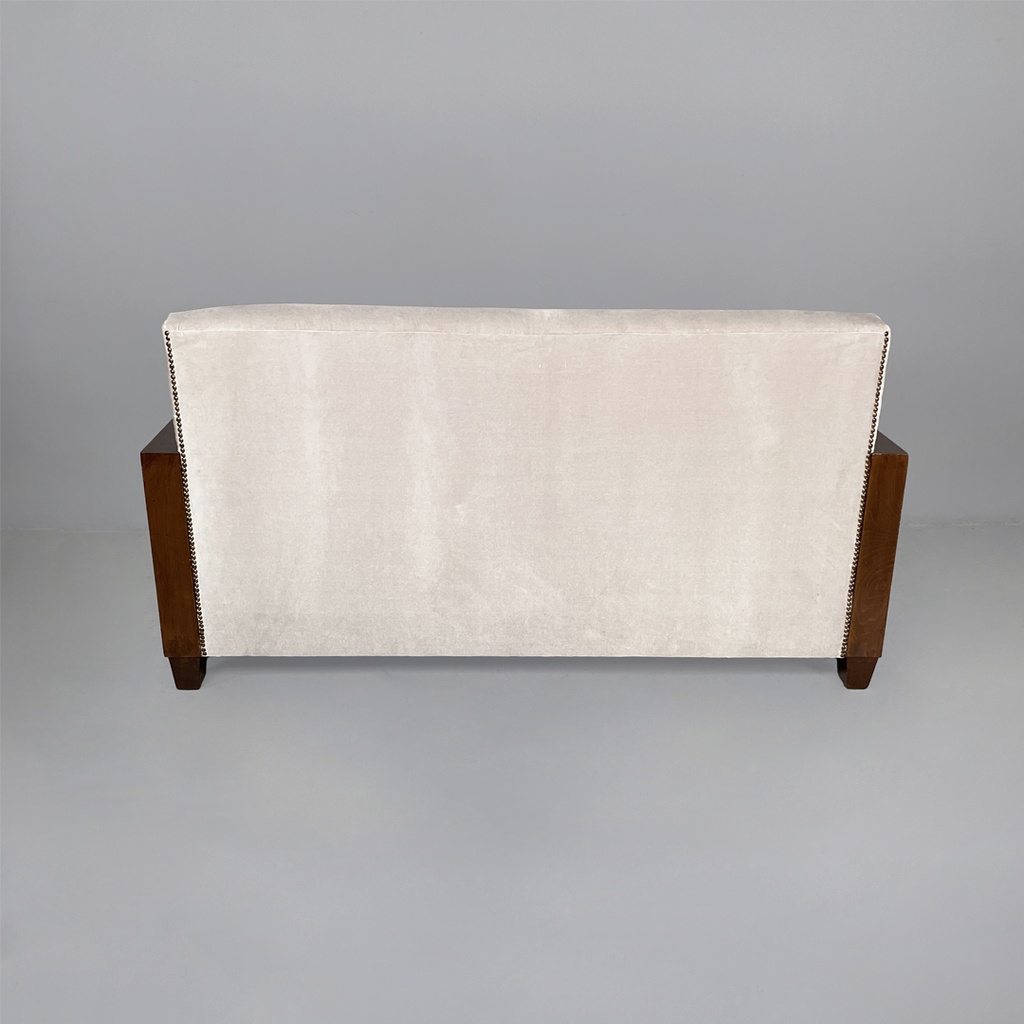 Divano in legno e velluto grigio, 1930 ca. 