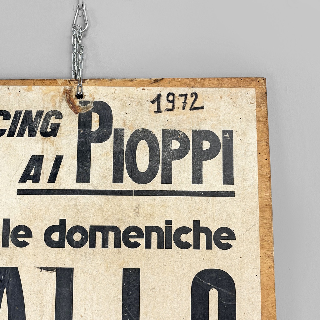 Insegna pubblicitaria in legno, 1970 ca.
