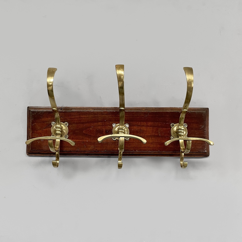Appendiabiti da parete in legno e ottone, 1920 ca.