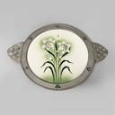 Vassoio con fiori in ceramica e metallo, 1930 ca.