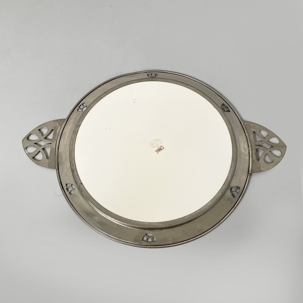 Vassoio con fiori in ceramica e metallo, 1930 ca.