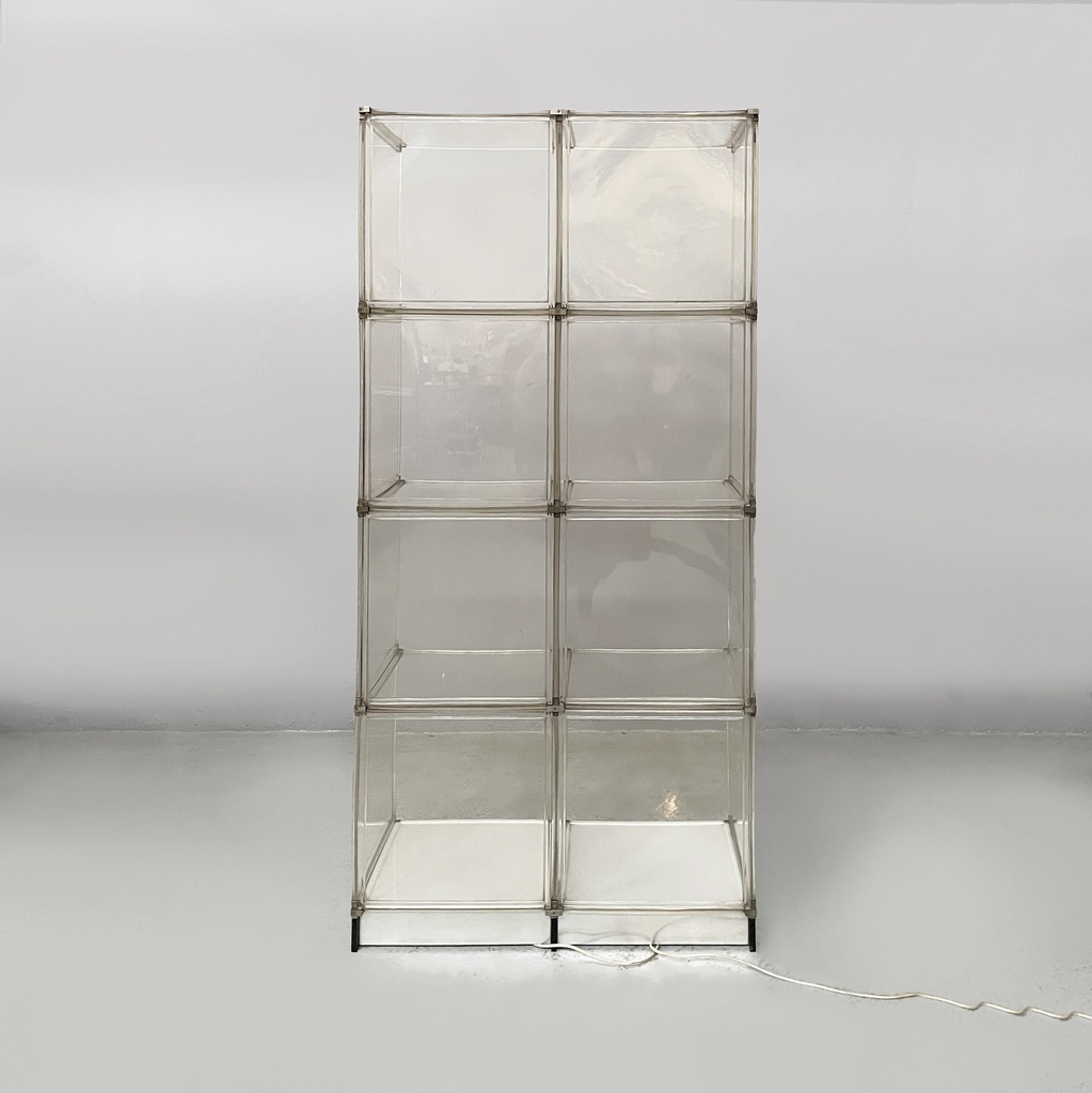 Libreria con lampada in plexiglass, 1970 ca.