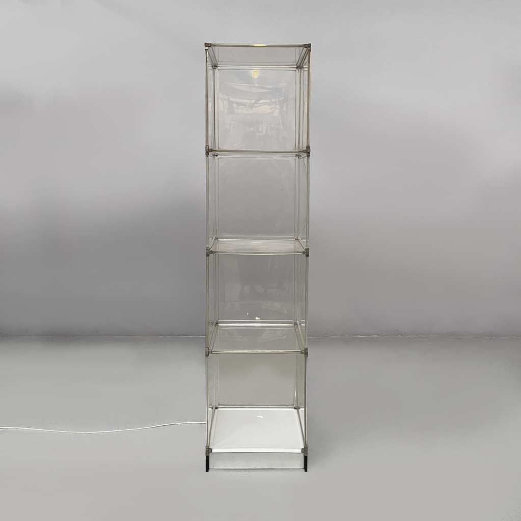 Libreria con lampada in plexiglass, 1970 ca.