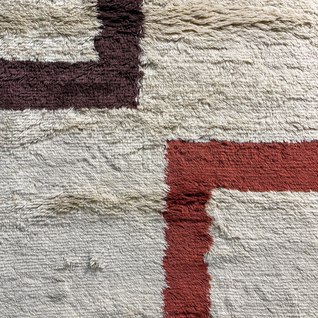 Tappeto a pelo medio in beige, rosso e marrone, 1970 ca.