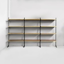 Libreria in legno, ottone e metallo nero, 1960 ca.