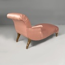 Chaise longue in raso rosa e legno dorato, 1800 ca.