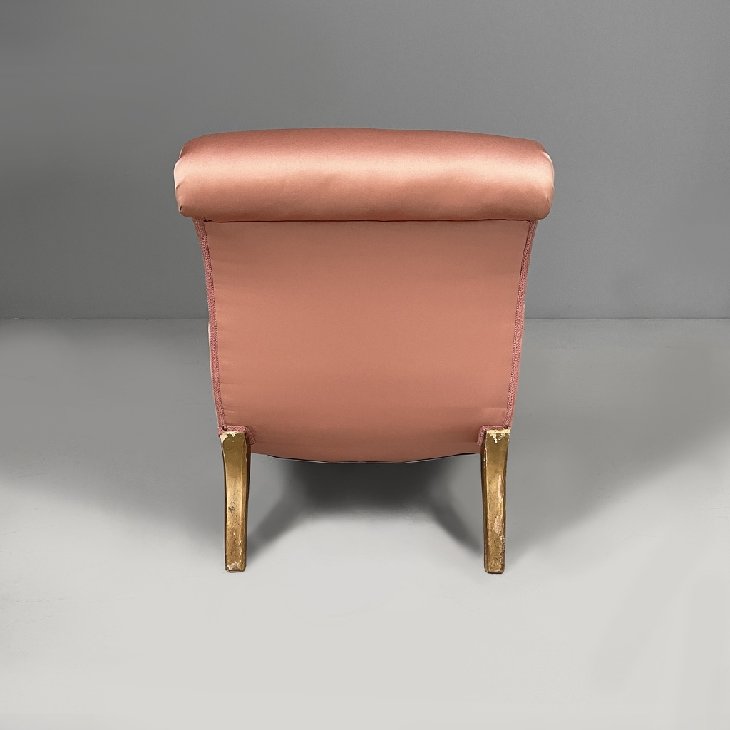Chaise longue in raso rosa e legno dorato, 1800 ca.