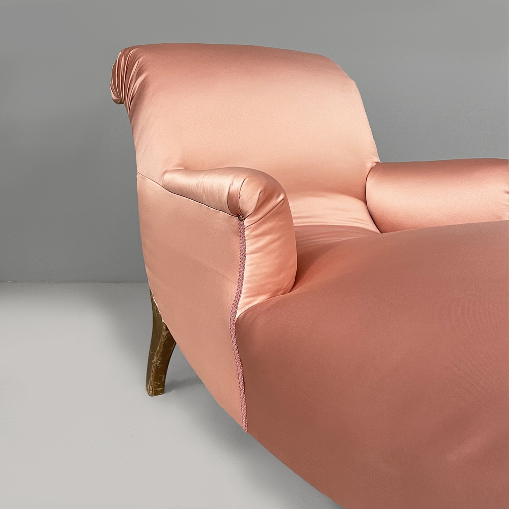 Chaise longue in raso rosa e legno dorato, 1800 ca.