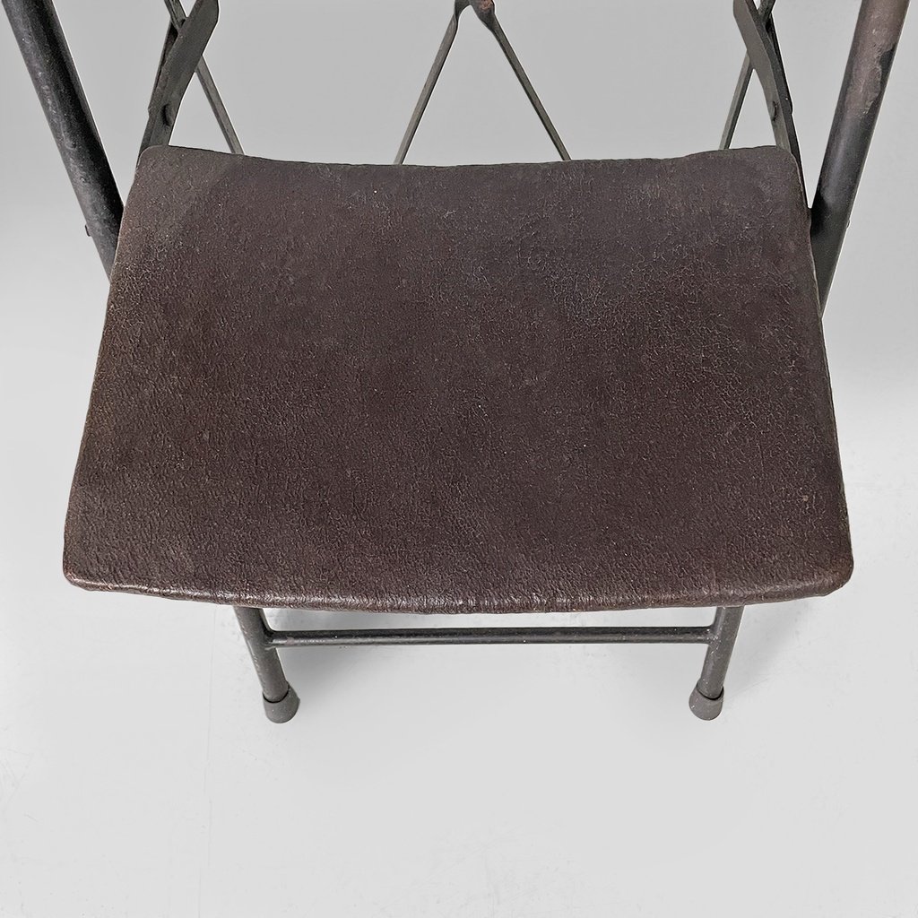 Sedia pieghevole in pelle e metallo, 1980 ca.
