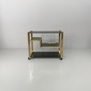 Carrello bar in ottone e vetro fumè, 1970 ca.
