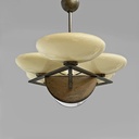 Lampadario in ottone e vetro, 1930 ca. 