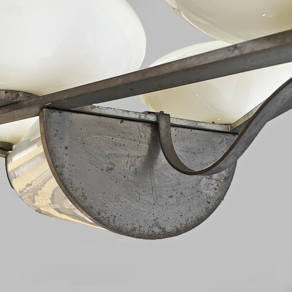 Lampadario in ottone e vetro, 1930 ca. 