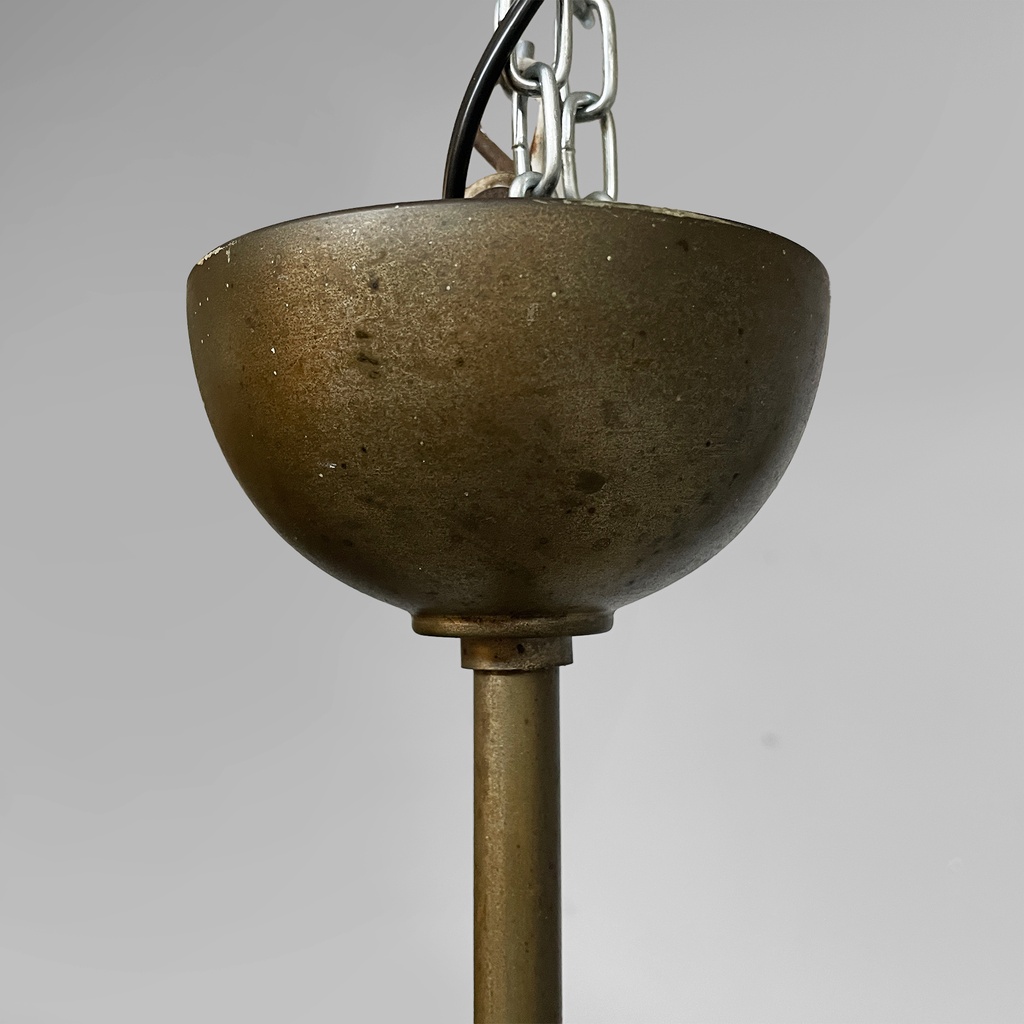 Lampadario in ottone e vetro, 1930 ca. 