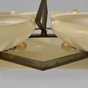 Lampadario in ottone e vetro, 1930 ca. 