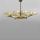 Lampadario in ottone e vetro, 1930 ca. 