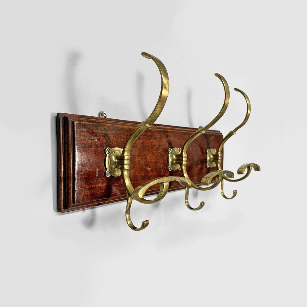 Appendiabiti da parete in legno e ottone, 1920 ca.