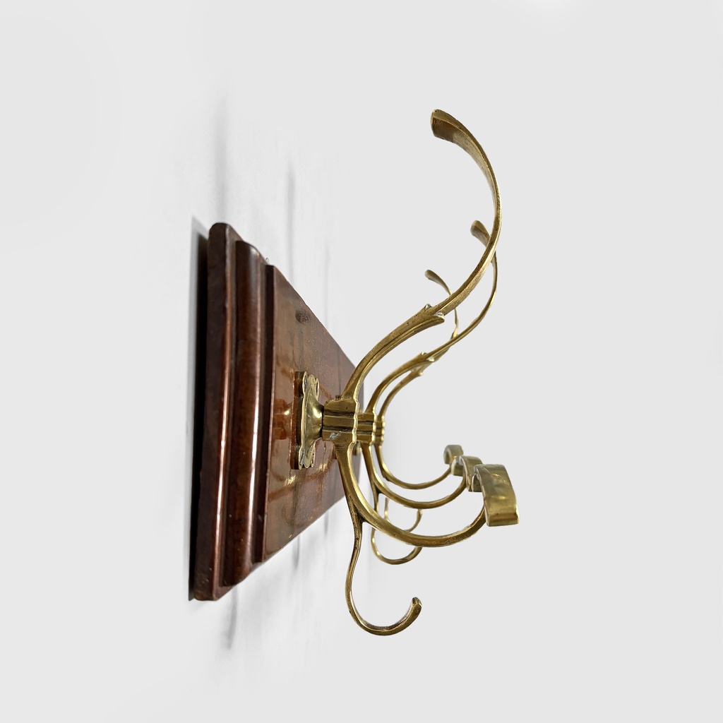 Appendiabiti da parete in legno e ottone, 1920 ca.