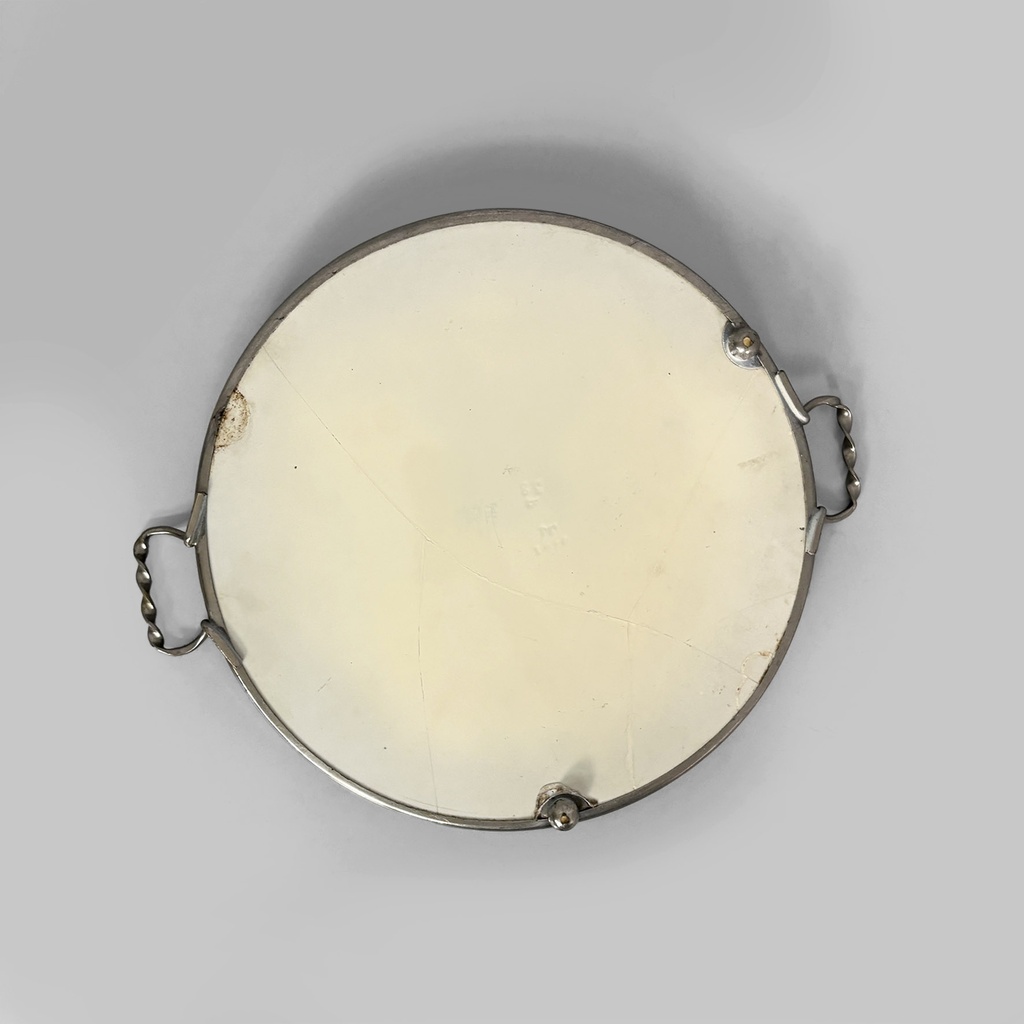 Vassoio con fiori in ceramica e metallo, 1920 ca.