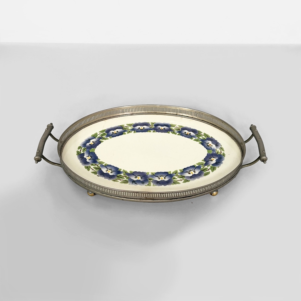 Vassoio con fiori in ceramica e metallo, 1920ca.