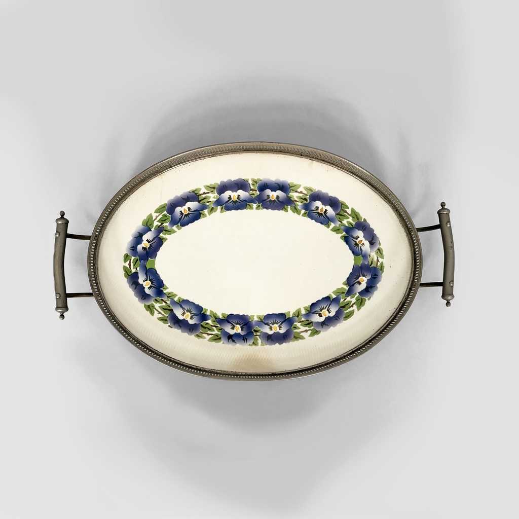 Vassoio con fiori in ceramica e metallo, 1920ca.