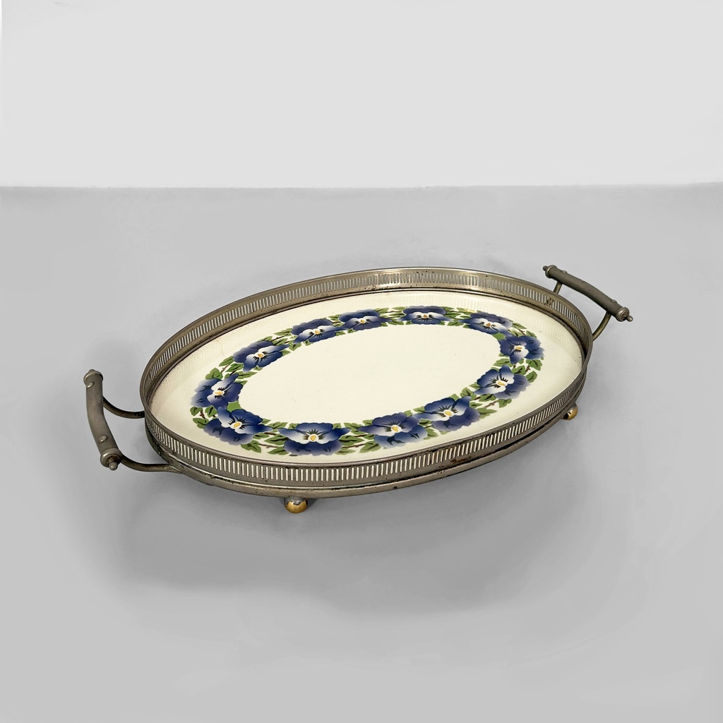 Vassoio con fiori in ceramica e metallo, 1920ca.