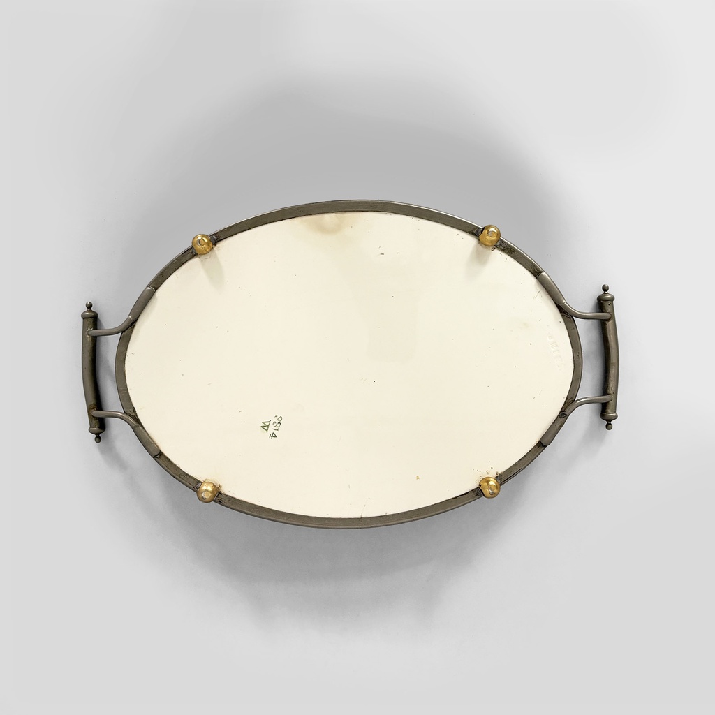 Vassoio con fiori in ceramica e metallo, 1920ca.