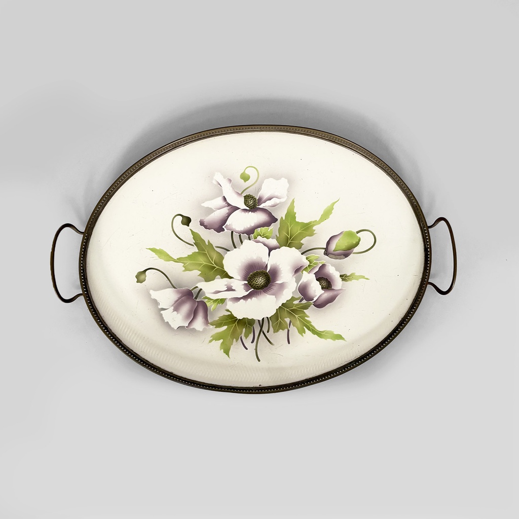 Vassoio con fiori in ceramica e metallo, 1920ca.