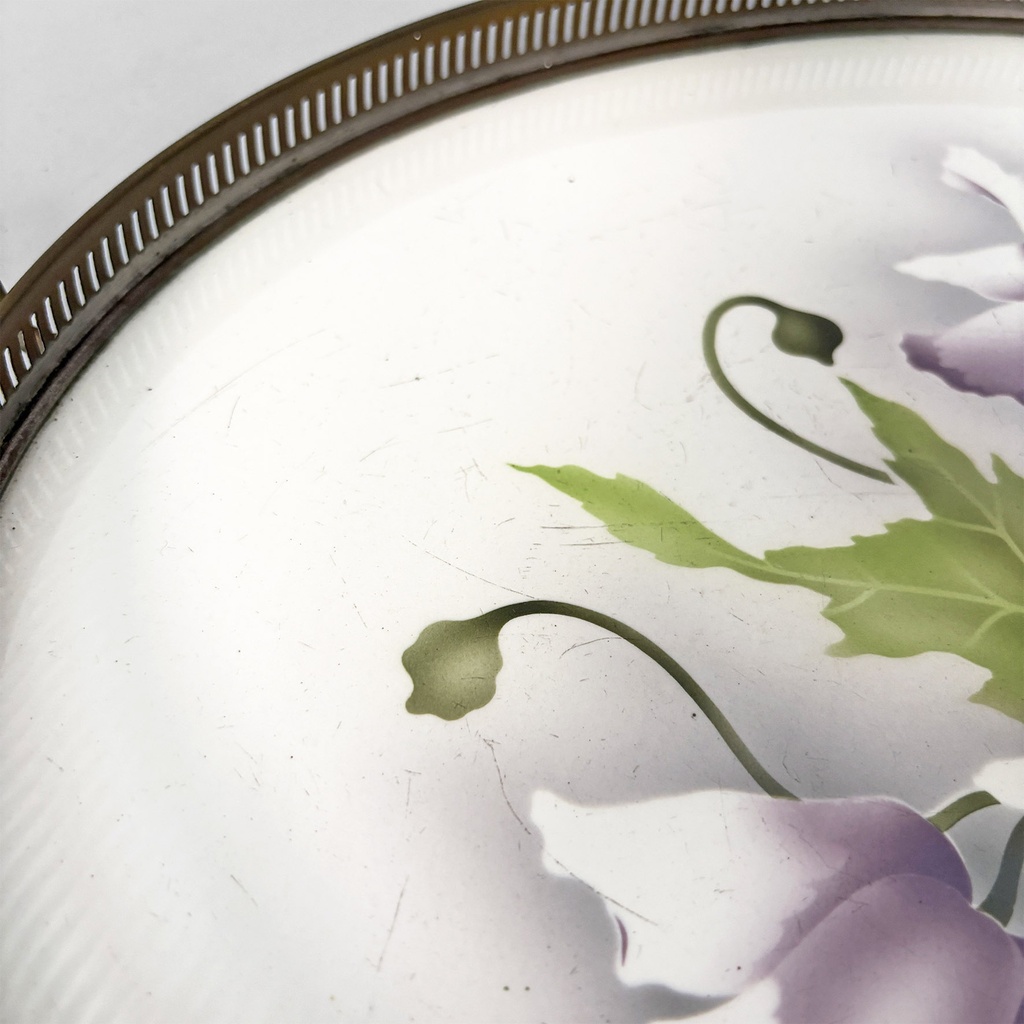 Vassoio con fiori in ceramica e metallo, 1920ca.