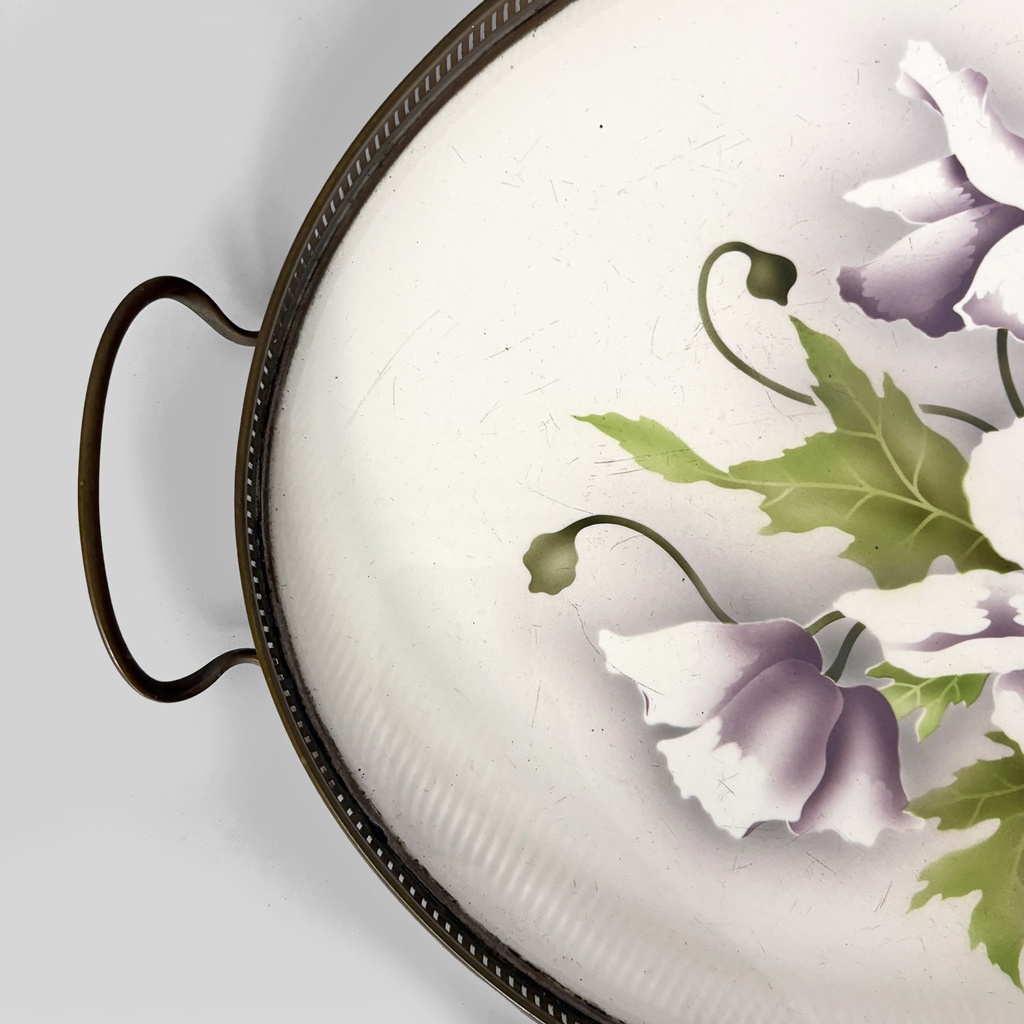 Vassoio con fiori in ceramica e metallo, 1920ca.