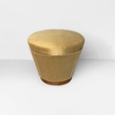 Pouf in velluto giallo e legno, 1930 ca.