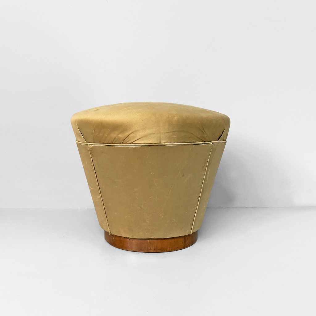 Pouf in velluto giallo e legno, 1930 ca.