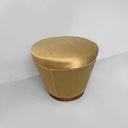 Pouf in velluto giallo e legno, 1930 ca.