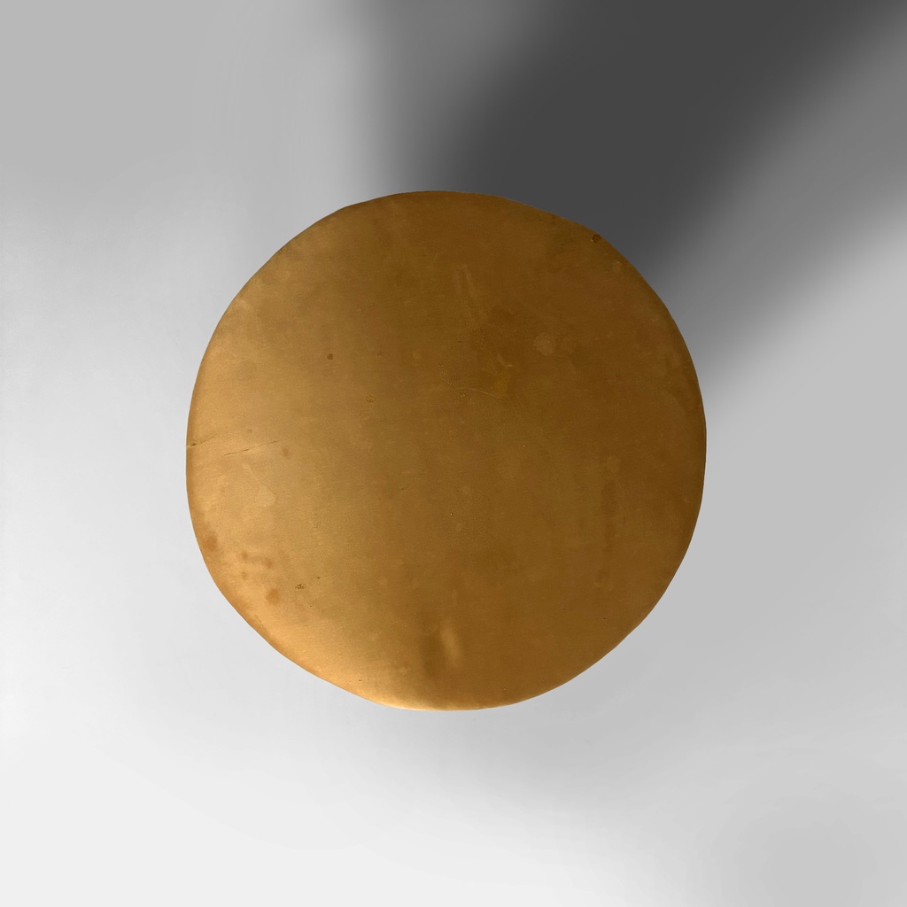 Pouf in velluto giallo e legno, 1930 ca.