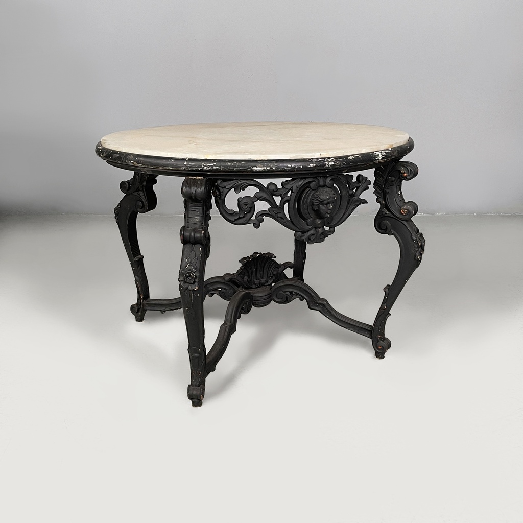 Tavolo da caffè in legno e marmo, fine 1800 ca.