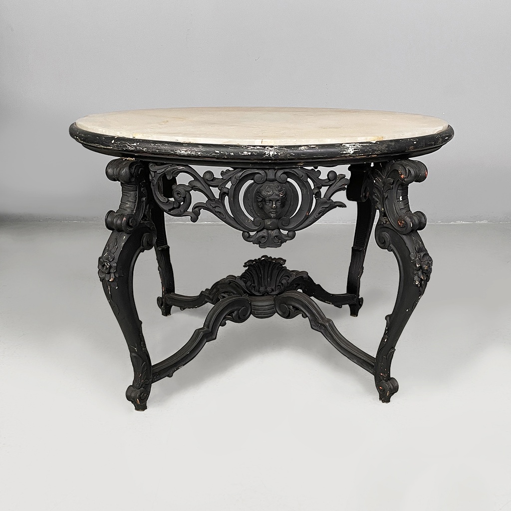 Tavolo da caffè in legno e marmo, fine 1800 ca.