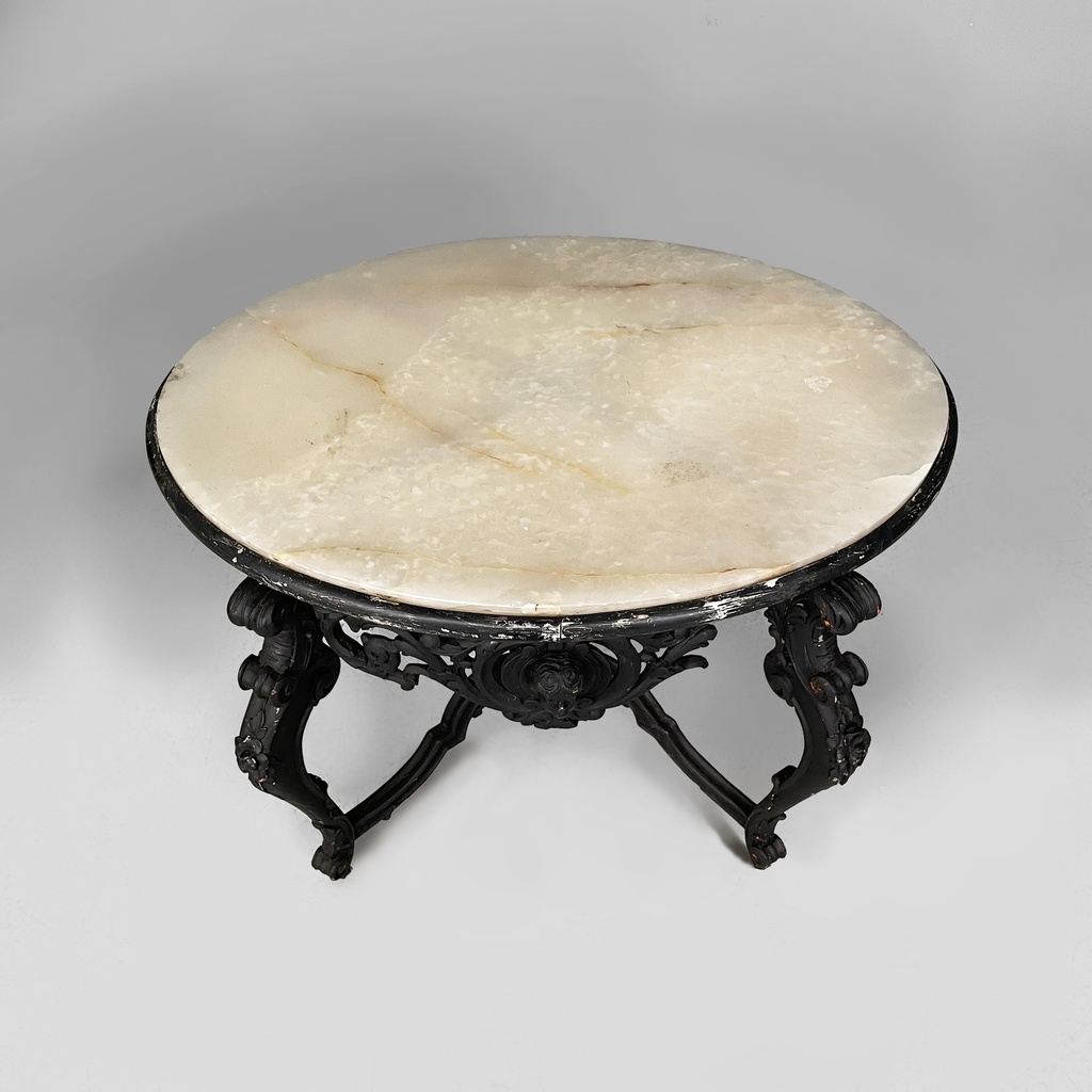 Tavolo da caffè in legno e marmo, fine 1800 ca.