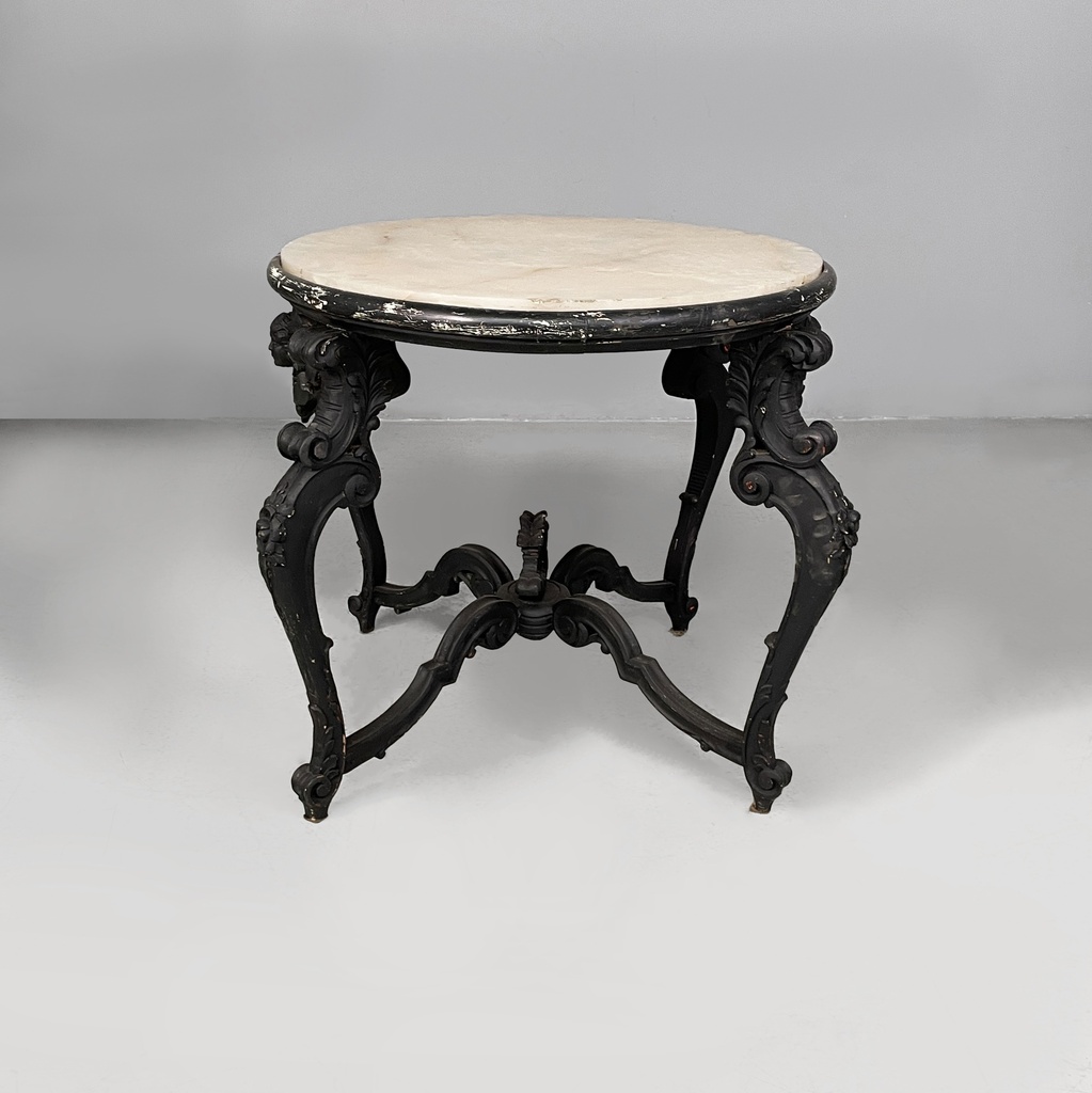Tavolo da caffè in legno e marmo, fine 1800 ca.