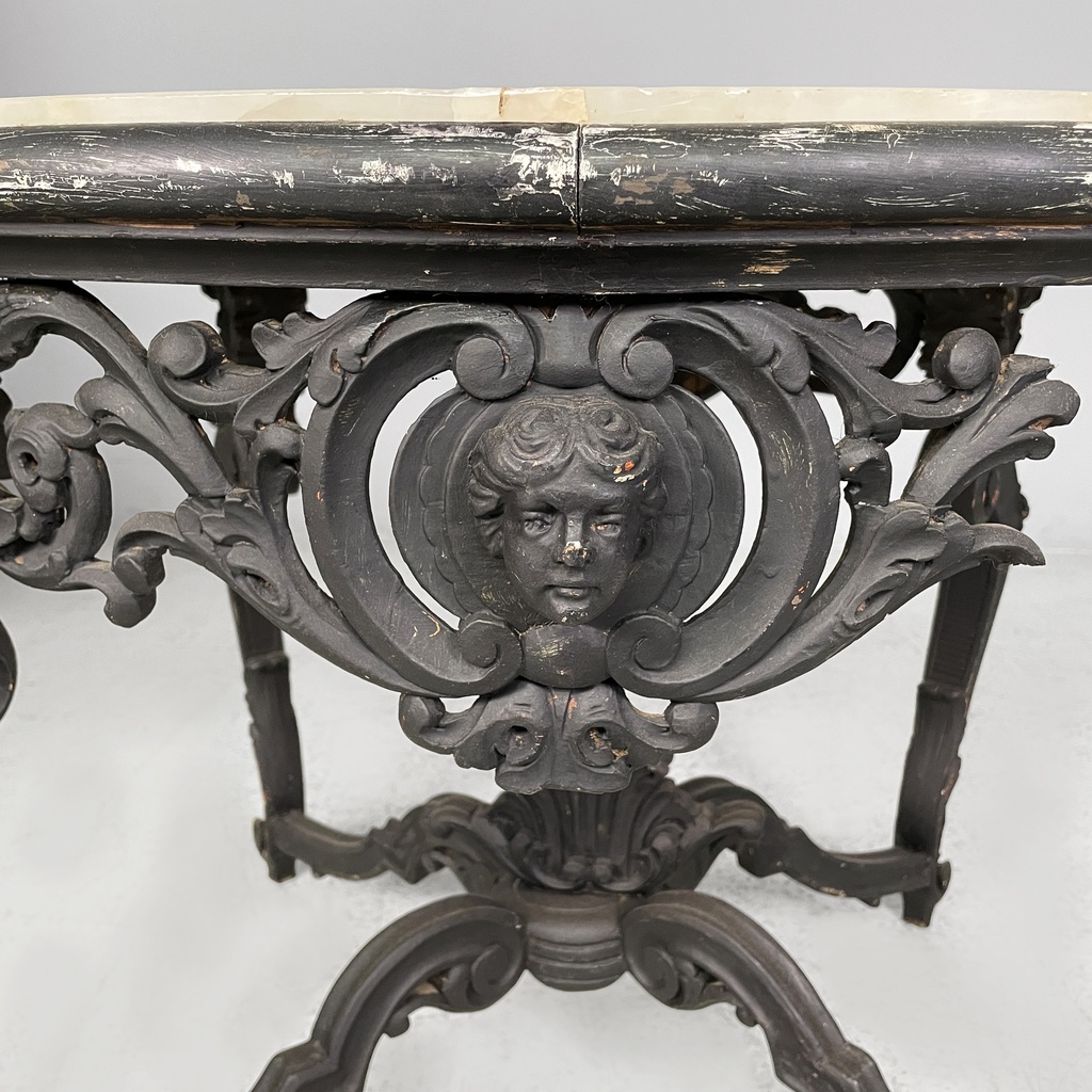 Tavolo da caffè in legno e marmo, fine 1800 ca.