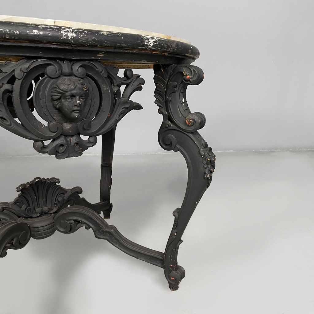 Tavolo da caffè in legno e marmo, fine 1800 ca.