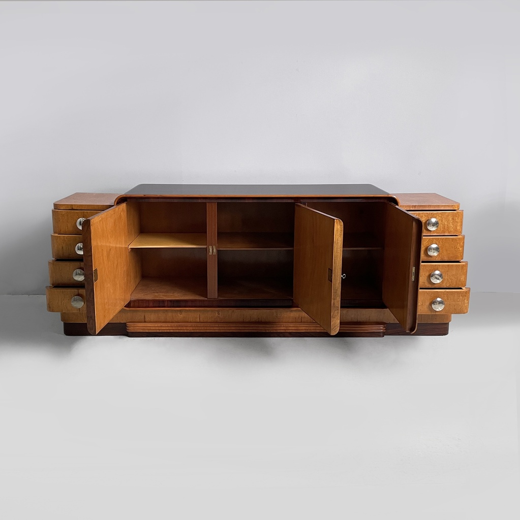 Sideboard in legno e acciaio, 1930 ca.