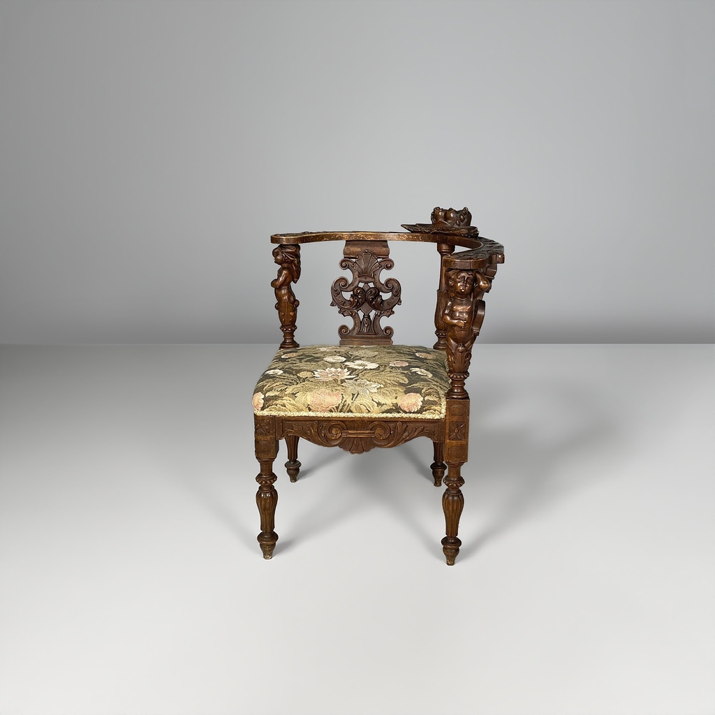 Poltrone in legno e tessuto floreale, fine 1800 ca.