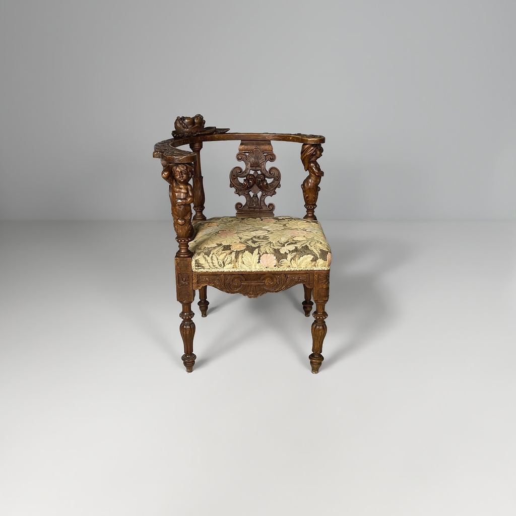 Poltrone in legno e tessuto floreale, fine 1800 ca.