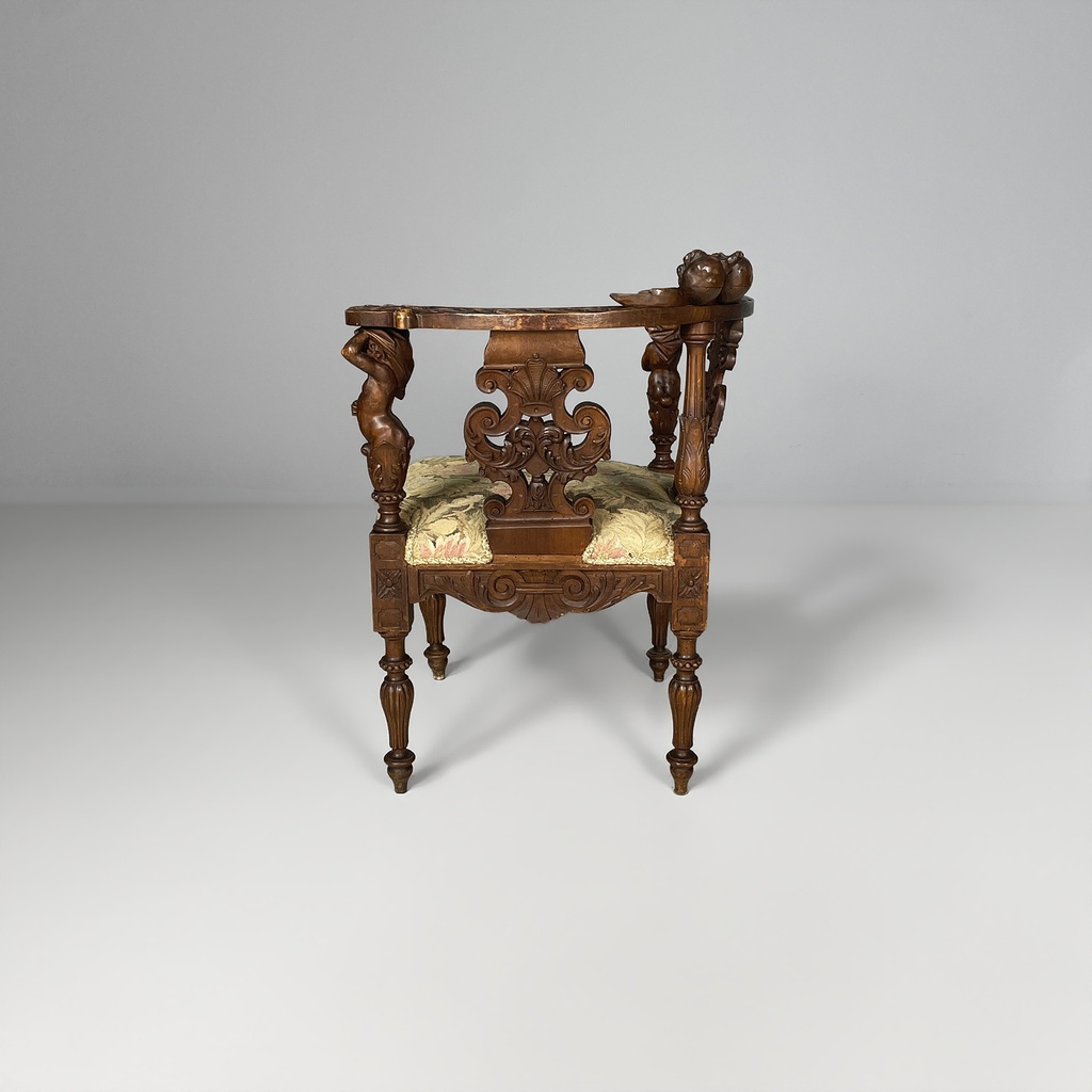 Poltrone in legno e tessuto floreale, fine 1800 ca.