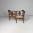 Poltrone in legno e tessuto floreale, fine 1800 ca.