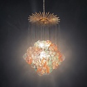 Lampadario in vetro di Murano e ottone, 1980 ca.