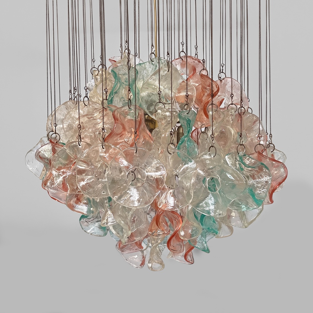 Lampadario in vetro di Murano e ottone, 1980 ca.